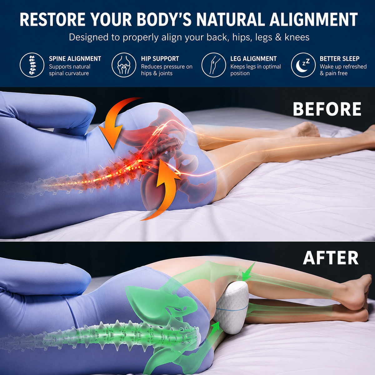 Memory Foam Leg Pillow for Better Hip & Leg Support